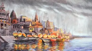 Divine Varanasi | Acrylic landscape painting by Debojyoti Boruah