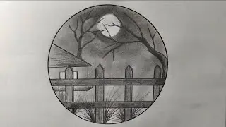 Moonlight House Scenery Drawing 🌙 | Pencil Sketch Tutorial | Easy Night Draw 