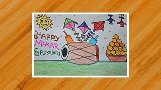 Very Easy Makar Sankranti drawing |Uttarayan  Drawing | Kite  Drawing/ Harvest festival drawing