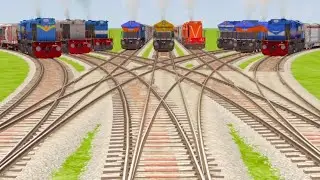 9 Trains Crossing At Bumpy Railroad Tracks / train simulator classic