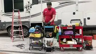 Restoring 5th wheel camper, buffing Gel Coat. #camping #gelcoat #detailing @McKees37