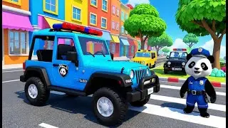 Little Panda Driving a Police Jeep 🐼🚓 | 3D Animated Nursery Rhyme for Kids