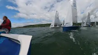 Crowded start line and first beat at the Merlin Rocket inlands
