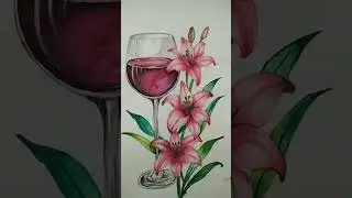 #art Wine glass 🍷 with flower.. ✨✨ #drawing