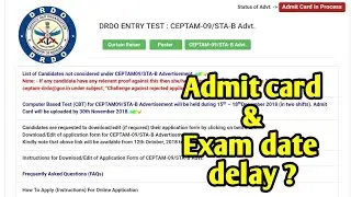 DRDO Ceptam 09 exam's admit card delay
