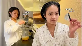 living alone in USA🇺🇸 clean laundry & period essentials + bone broth from scratch! 🍲