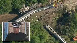 Aerial footage shows Stonehaven trail derailment as British Transport Police confirm fatalities