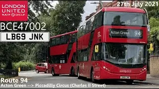 RATP London: BCE47002 on Route 94 to Piccadilly Circus (UK Bus Timelapse #21)