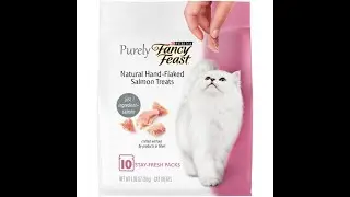 Fancy Feast Natural Hand-Flaked Salmon Treats taste test Staring Archie