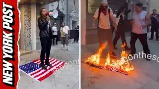 Protesters torch US flag outside Hilton, accuse hotel of aiding &lsquo;mass deportations&rsquo;