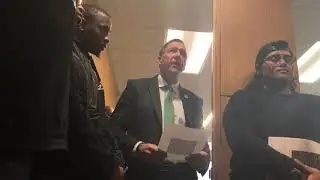 MSU President Samuel L. Stanley Jr. speaks to student protesters