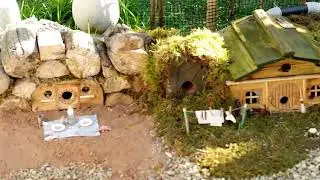 George the Mouse in a Log pile House - mouse village