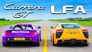 Best-Sounding Drag Race EVER? Porsche Carrera GT v Lexus LFA