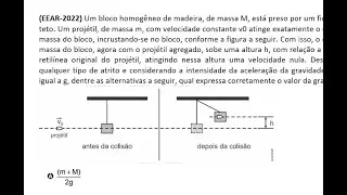 (EEAR-2022) Um bloco homog&ecirc;neo de madeira, de massa M, est&aacute; preso por um fio ideal no teto. Um...