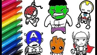 Coloring Pages BABY AVENGERS (Vingadores Bebês) with Watercolor Markers - Color Toys