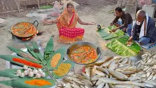 small fish curry recipe,cooking& eating in village|bamboo cooking recipes,hunting and fishing videos