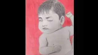 Drawing of cute baby shading back ground with colour