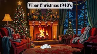 A snowy 1940s with vintage oldies playing in another room🎄cozy crackling fireplace & winter jazz