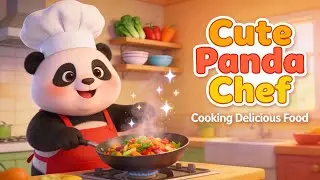 Cute Panda Chef Cooking Food
