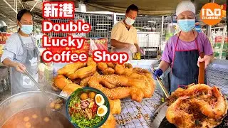 槟城新港Double Lucky Kopitiam 必吃Asam Laksa！把Popiah浸在叻沙里，没吃过就太Out了！瓜啦古楼金黄酥脆的西亚煎 ! 炸油条炸得比较蓬松酥脆口感极佳.