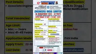 EIL Recruitment 2025 &ndash; Apply Online 42 Associate Engineer Posts #shorts #psujobs #govtjobs #jobalert