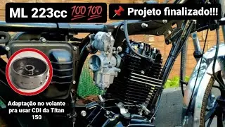 ML 223cc finalizada! vira CRF 230, biela curta, pist&atilde;o estrada, CDI da titan 150, escape original.