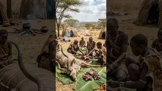 INSANE! Hadzabe Hunters Cook Giant Wild Meat Feast 🔥 Primitive Tribal Cooking #tribalfood  #food
