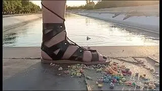 Fruit loops crush experiment Miss Gigicrush crushing cereal dust flats sandals strappy foot-wear