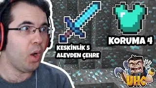 KESKİNLİK 5 ALEVDEN &Ccedil;EHRE, KORUMA 4 (İNSAN DEĞİLİM) | Minecraft UHC