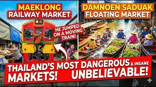 Train Runs Through Market 😱 | Maeklong Railway & Floating Market | Bangkok Day 3 🇹🇭