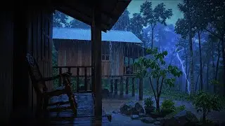 Cozy Cabin Porch in Heavy Rain 🌧️⚡ | Deep Sleep & Night Thunder Ambience