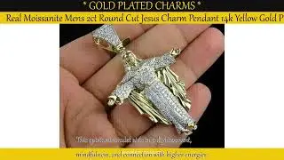 Real Moissanite Mens 2ct Round Cut Jesus Charm Pendant 14k Yellow Gold Plated