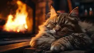 Cat Nap Serenade | Relaxing Fireplace Sounds with Purring Feline Companion