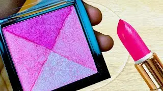 Pink Slime Colouring With Makeup | Slime Mixing Pink & Red colour Eyeshade & Lipstick to Clear Slime