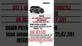 MAHINDRA XUV7XO AX7 L AWD DIESEL MANUAL PRICE, EMI CALCULATE, DOWN PAYMENT, LOAN AMOUNT, INTEREST
