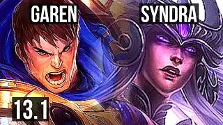 GAREN vs SYNDRA (MID) | Rank 5 Garen, 2.2M mastery, 2/0/4, 1000+ games | KR Master | 13.1
