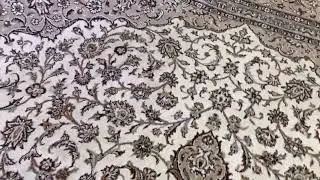 Persian Kashan rug, Size 400x300 cm, cream & sage color,500 knots wool on cotton quality