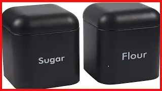 Juvale 2-Piece Black Flour and Sugar Containers for Countertop Storage