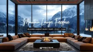 Mountain Lounge Fireplace &mdash; 1 Hour Cozy Winter Music + Ambience (Snowfall & Fire)