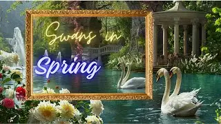 Swans in Spring wall art with music. Spring screensaver.