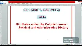 HILL STATES UNDER COLONIAL POWERS-POLITICAL HIUSTORY