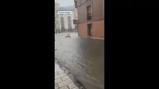 Calles de Tarazona (Arag&oacute;n) inundadas tras el paso de la dana por el norte de Espa&ntilde;a