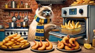 Chef Cat's Shrimp and Chips | Cute Cats Doing Human Things | Ai Generated Cooking Feline