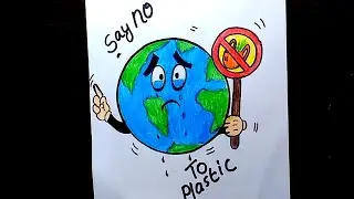 Plastic Mukt Bharat drawing || Stop plastic bags pollution poster making project ideas || Save Earth