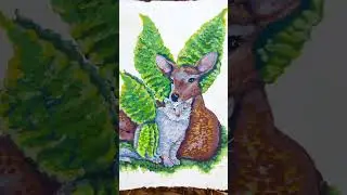 A blooming pair 💚🦌🐈 #art #cottagecore #cat #deer