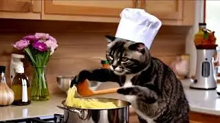 2/100 Daily video creation challenge: cooking show hosted by a cat.