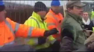 Cuadrilla Security pushing people at Anti Fracking Demonstration at Preston New Road, Blackpool