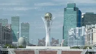 View of Astana modern city with baiterek and towers timelapse.