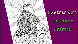 Ship Mandala Art/Mandala Art Scenery/Black Pen Drawing/Line Drawing/Mandala Art/Pattern Drawing