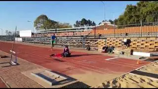 Luvo Manyonga jumping through the sand pit
